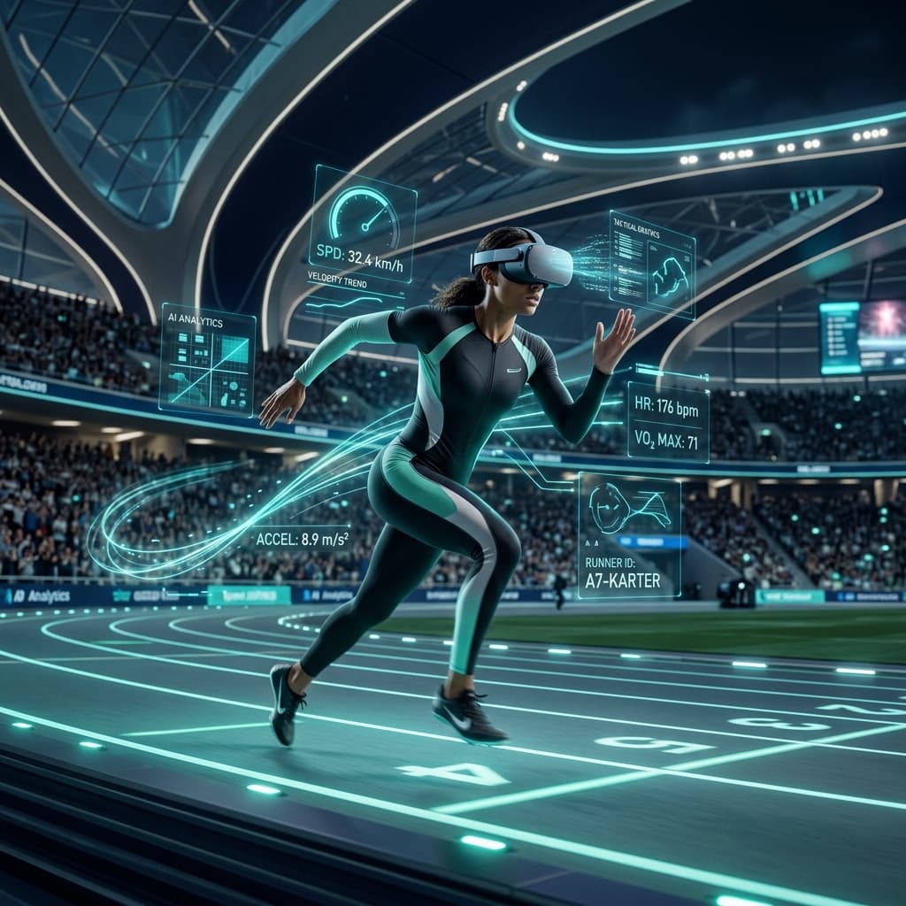 Athlete using AR/VR sports technology with AI analytics