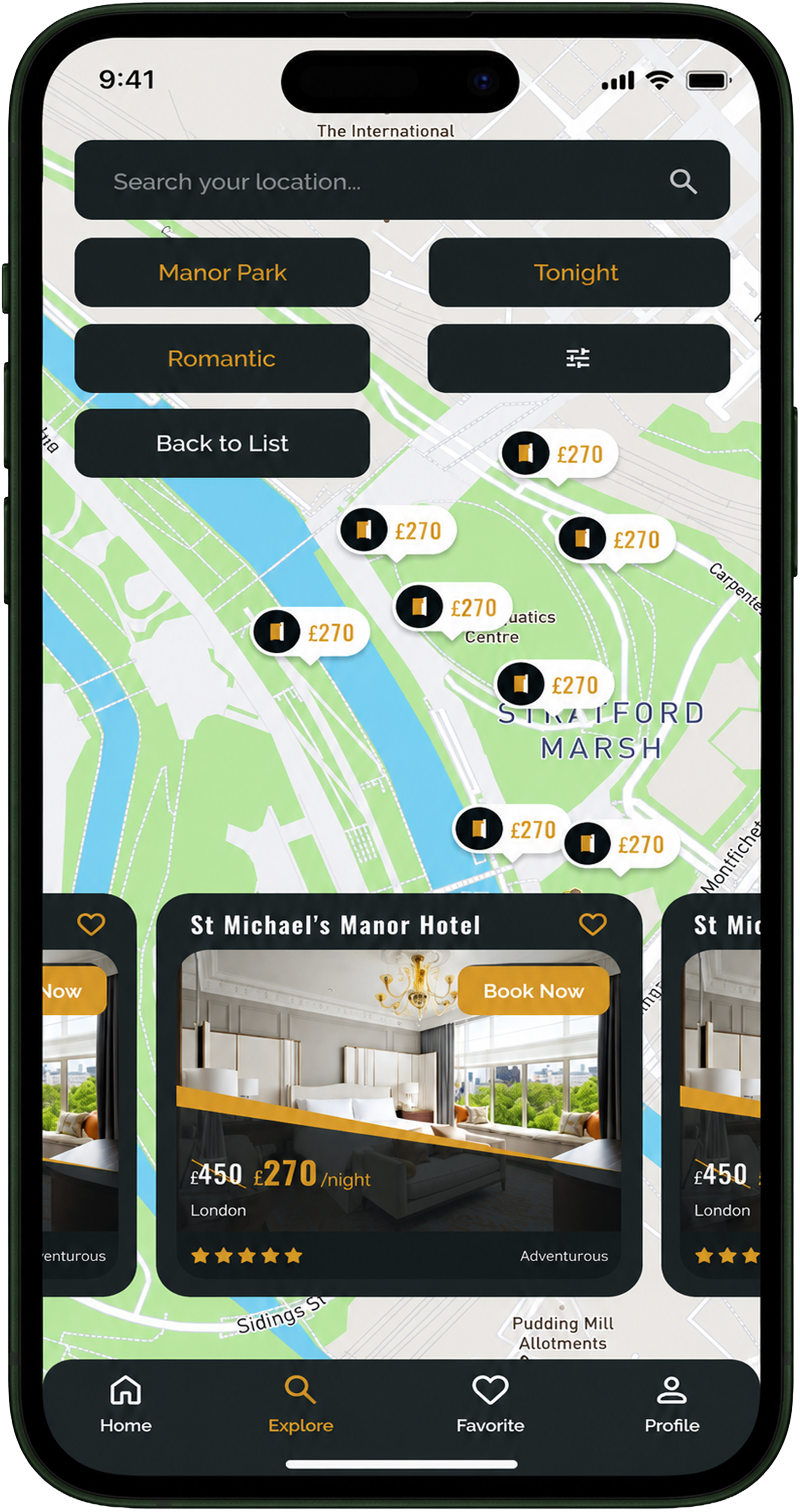 Last Night Rooms location search screen